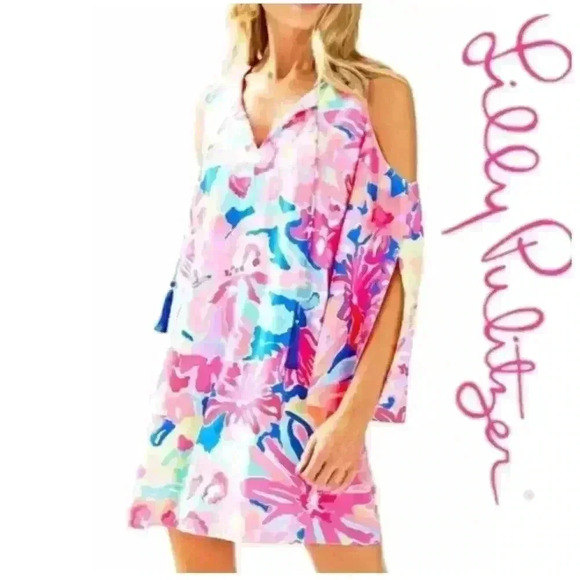 NWOT Lilly Pulitzer Benicia Tunic Dress Cold Shoulder in Playa Hermosa Small - Picture 1 of 8